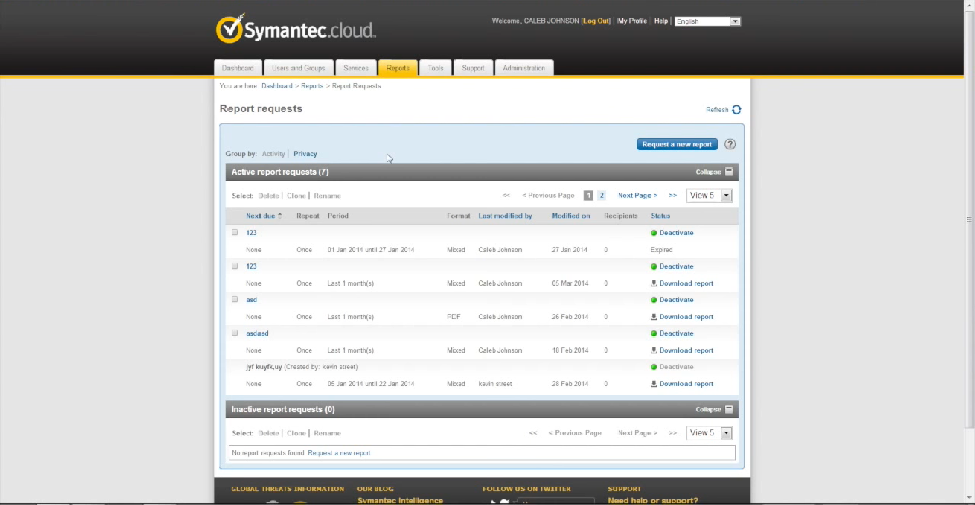 Symantec Cloud report requests Symantec Cloud report requests