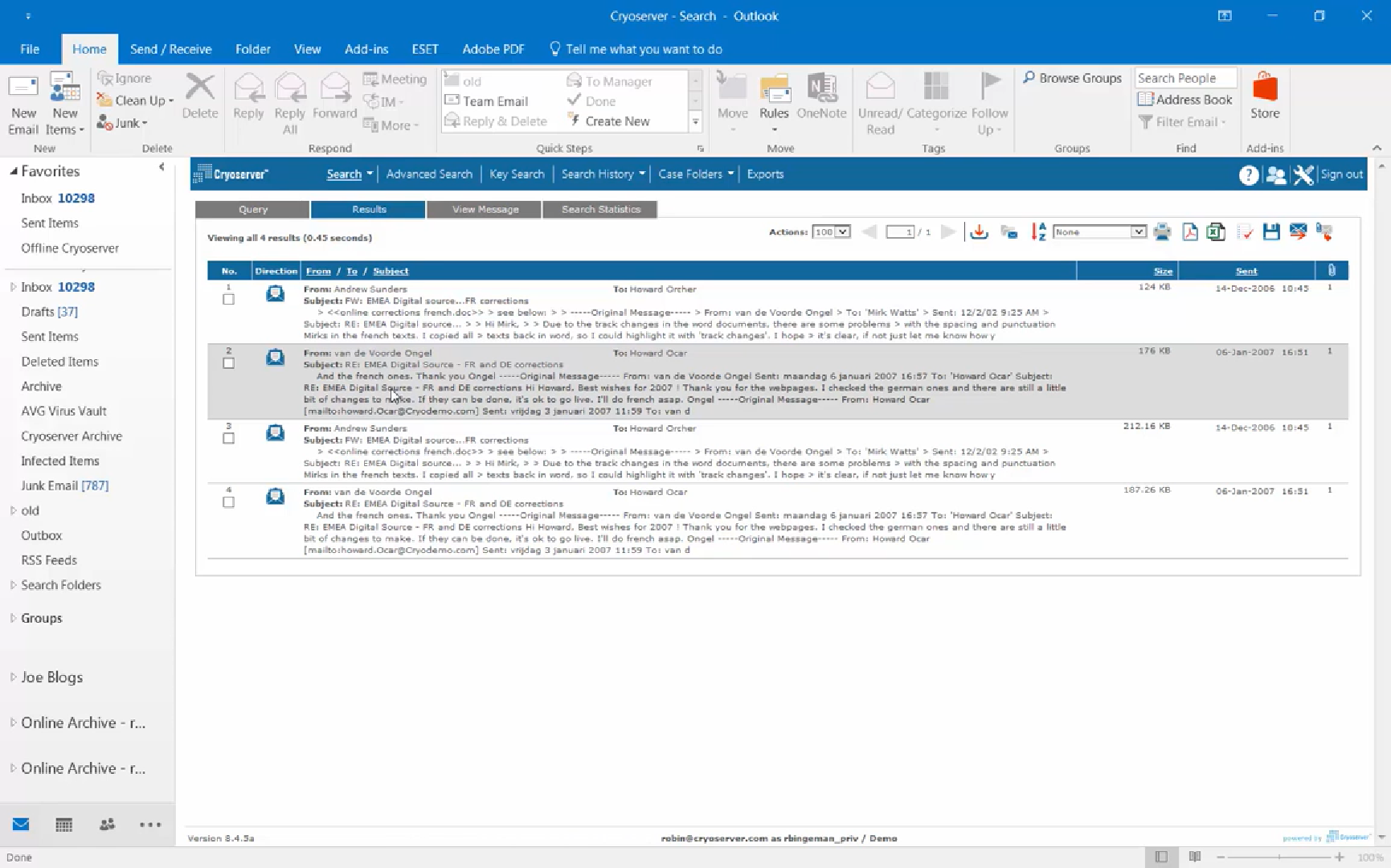 Search results of an archive search on Cryoserver Search results of an archive search on Cryoserver