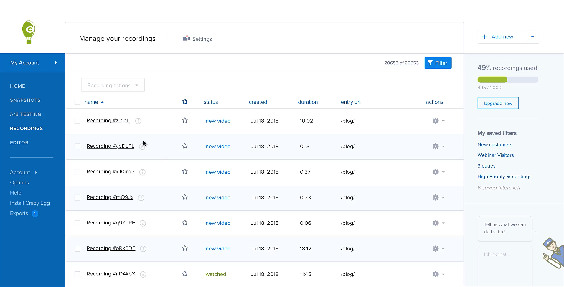 Crazy Egg Manage your recordings Crazy Egg Manage your recordings
