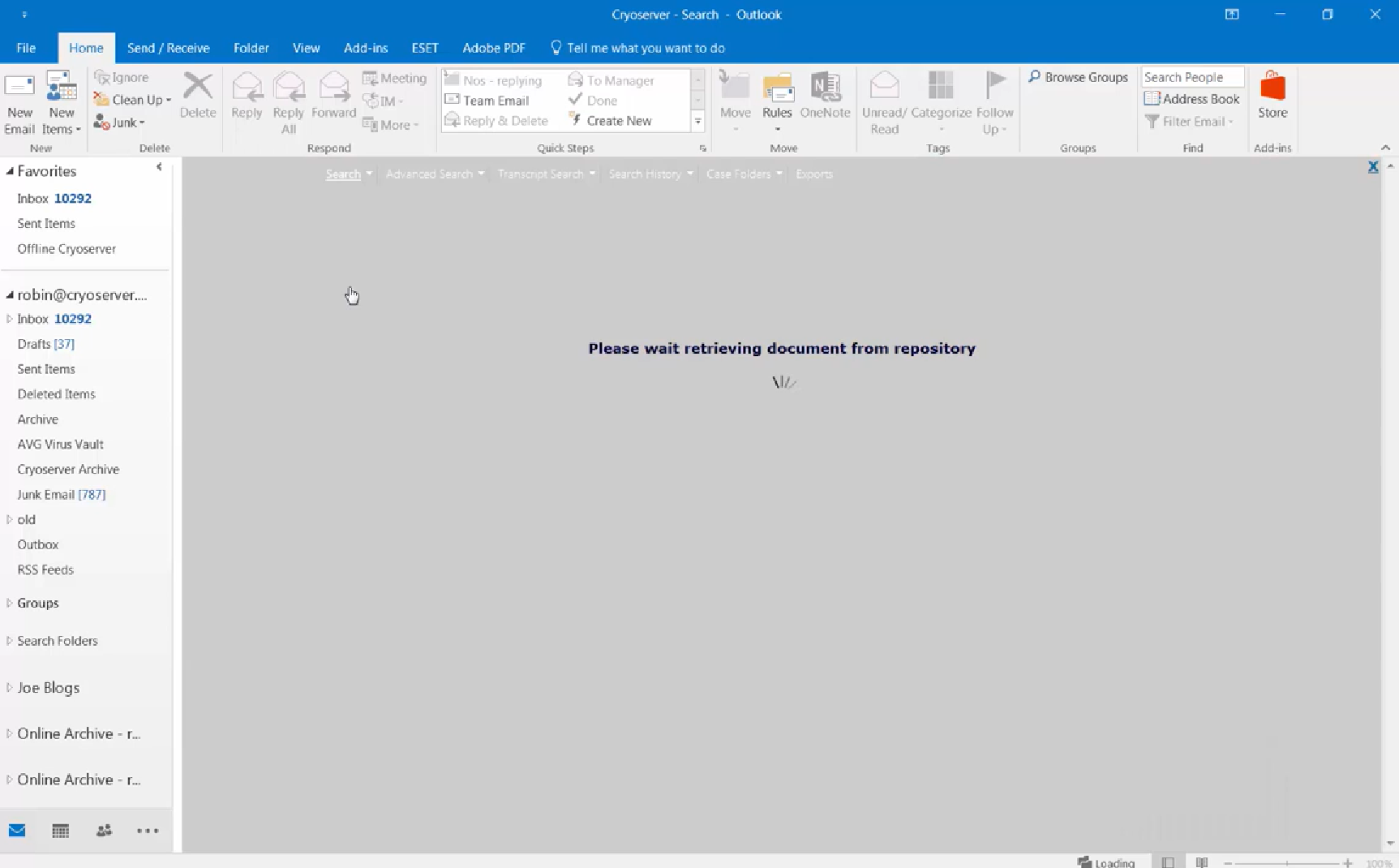 Cryoserver retrieving an archived email for an end user Cryoserver retrieving an archived email for an end user