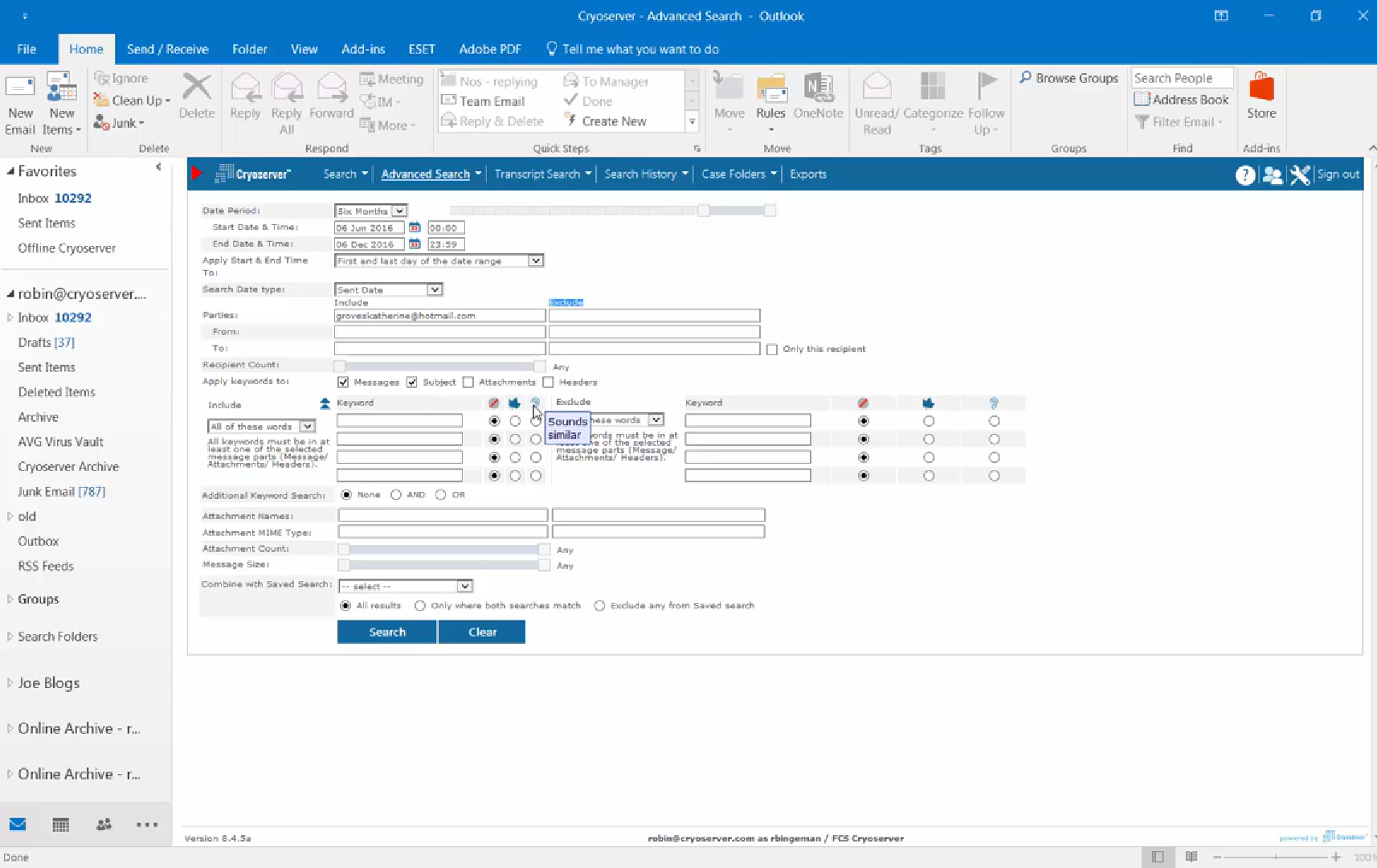 Cryoserver advanced archive search by an end user Cryoserver advanced archive search by an end user