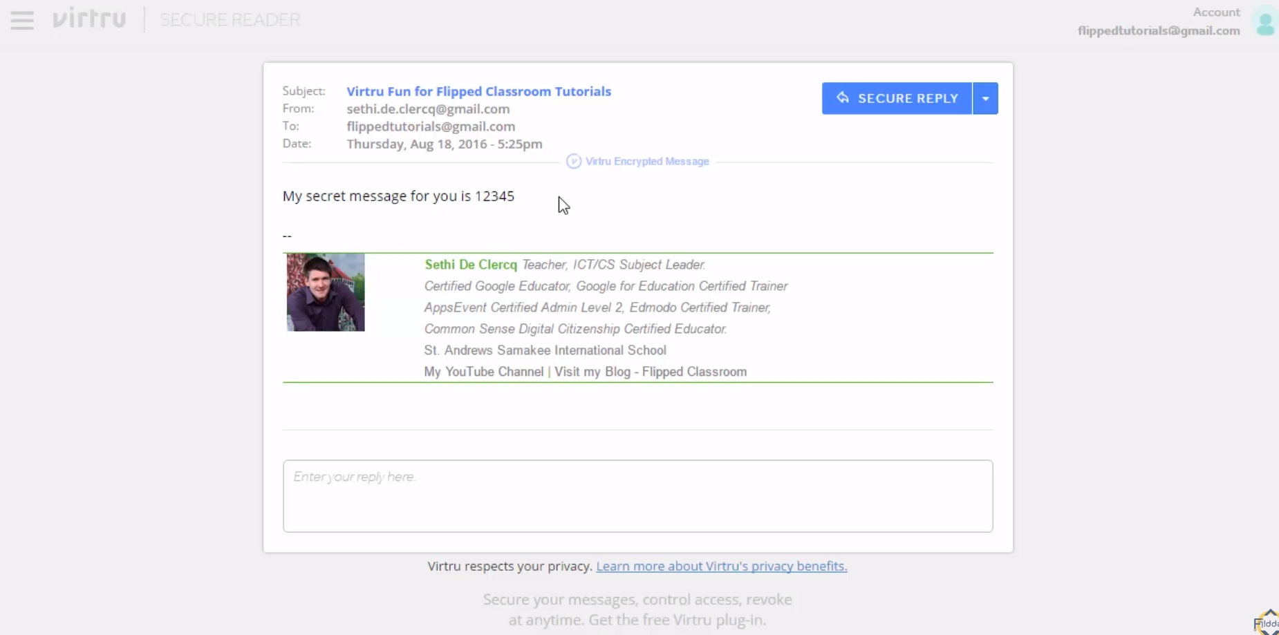 Securely replying to an email using Virtru secure reader Securely replying to an email using Virtru secure reader