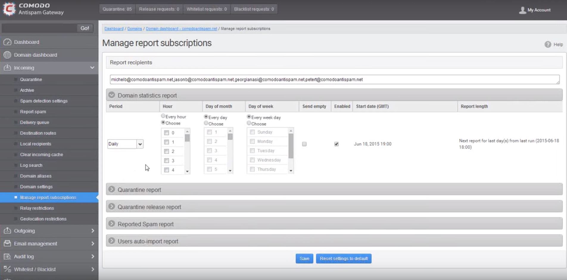 Confirguring end user spam reports in Comodo Dome Antispam Confirguring end user spam reports in Comodo Dome Antispam