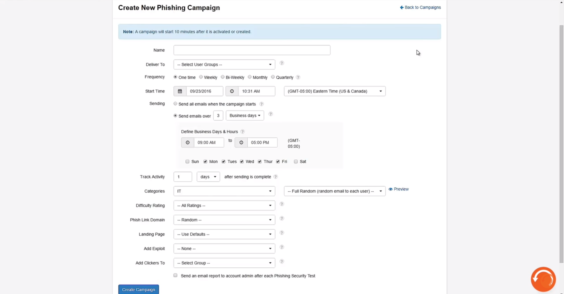 KnowBe4 create new phishing campaign KnowBe4 create new phishing campaign