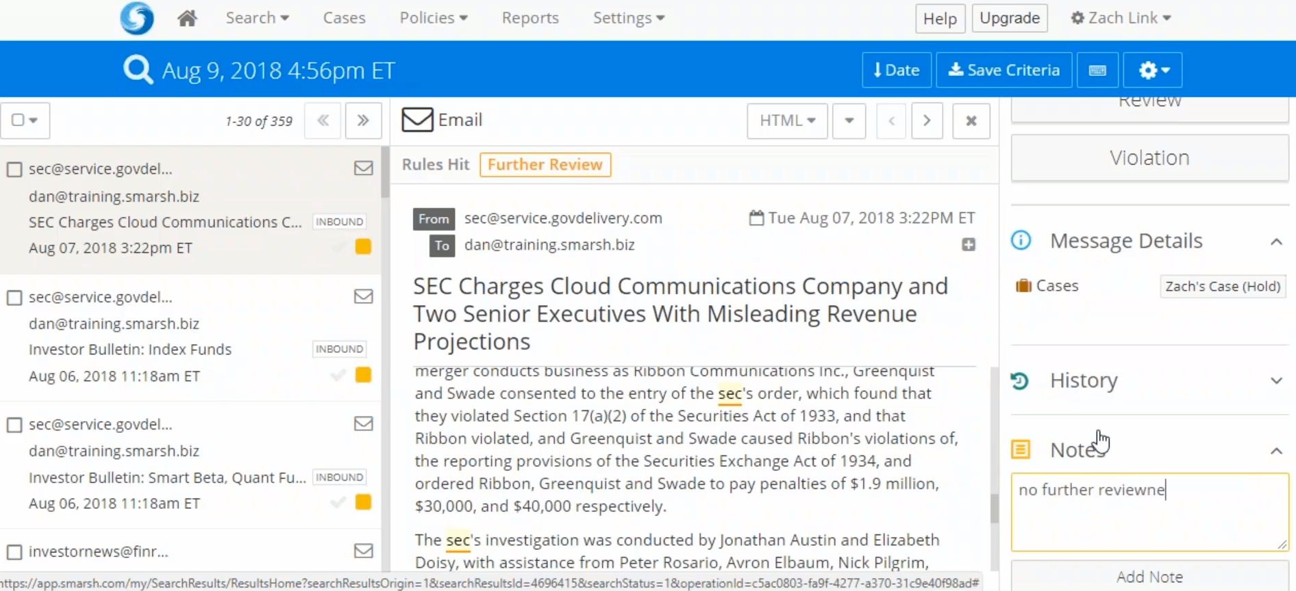 review of archived messages in Smarsh review of archived messages in Smarsh
