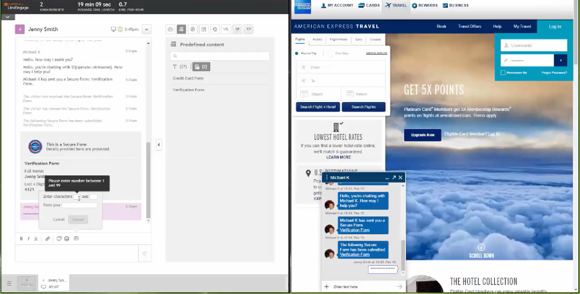 LiveEngage Admin and Customer live chat side by side LiveEngage Admin and Customer live chat side by side