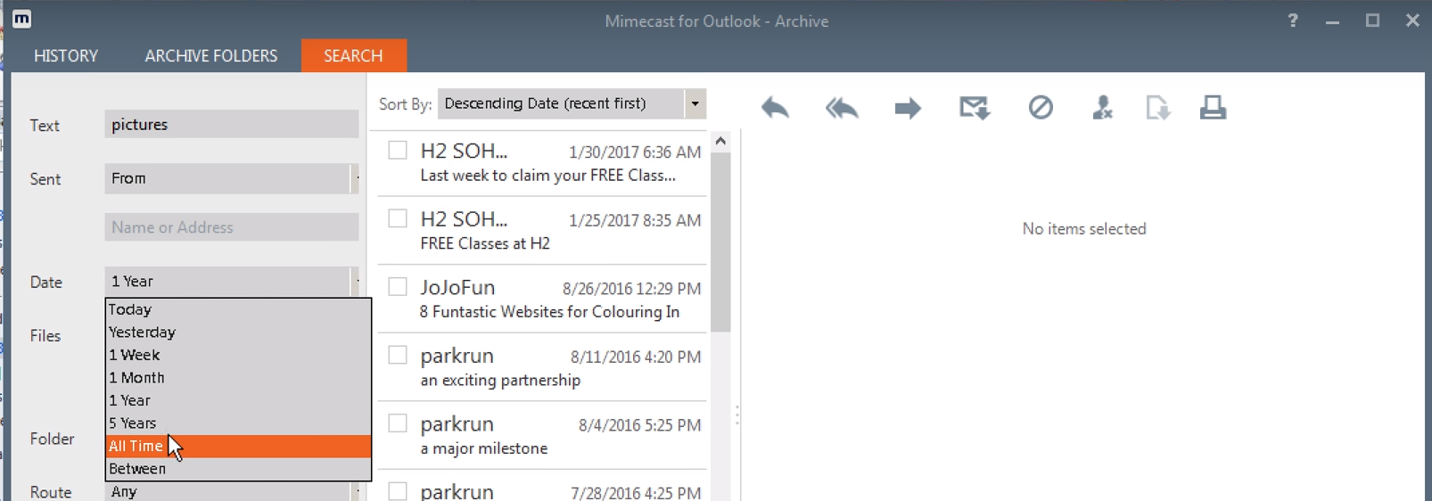 Searching Mimecast for outlook archive plugin Searching Mimecast for outlook archive plugin