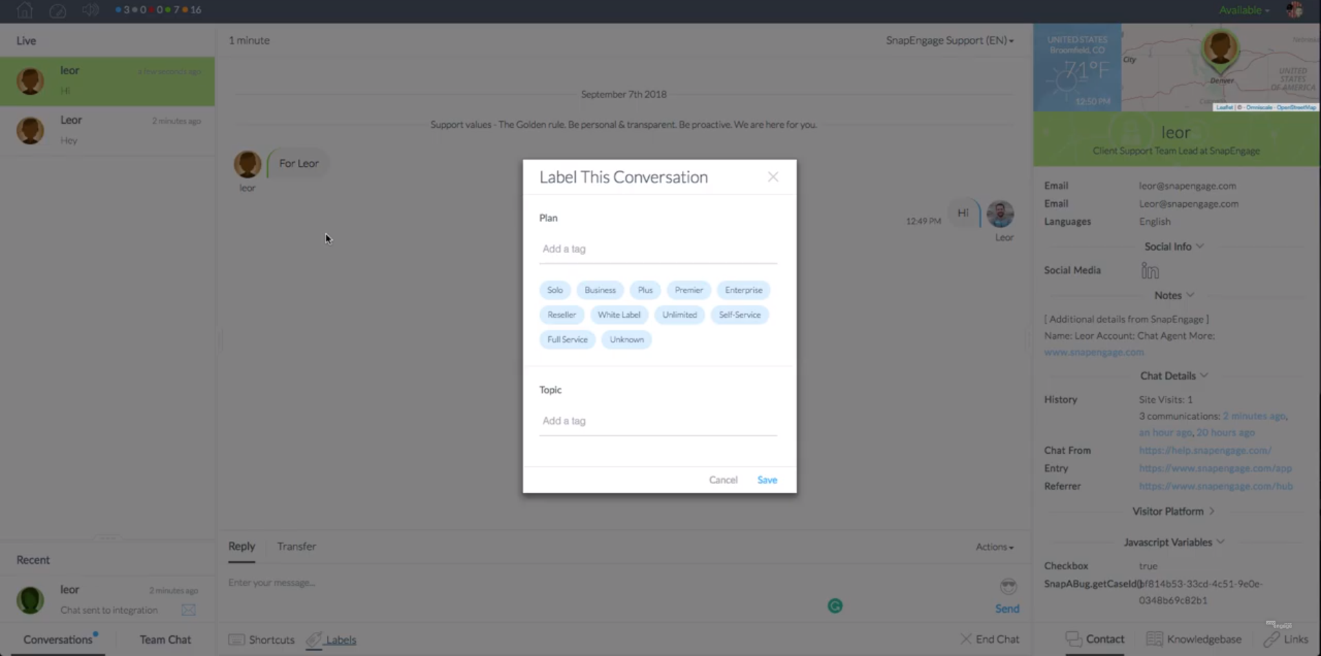 SnapEngage Conversation Labelling SnapEngage Conversation Labelling