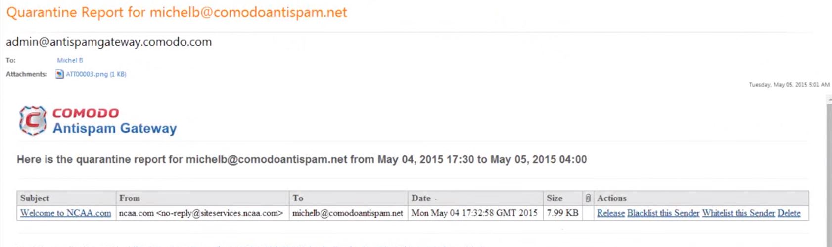Example Comodo Dome Antispam end user spam report Example Comodo Dome Antispam end user spam report