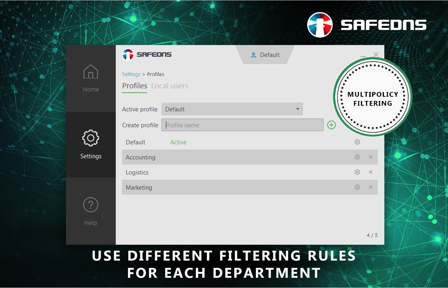 Different policies can be assigned to different groups of users on SafeDNS. Different policies can be assigned to different groups of users on SafeDNS.