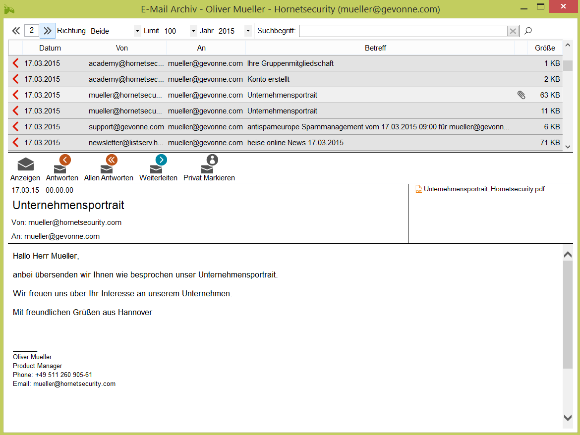 Search of the Hornetsecurity email archive service Search of the Hornetsecurity email archive service