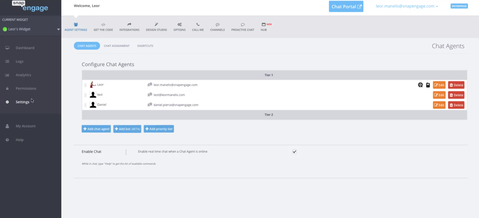 SnapEngage Configure chat agents SnapEngage Configure chat agents