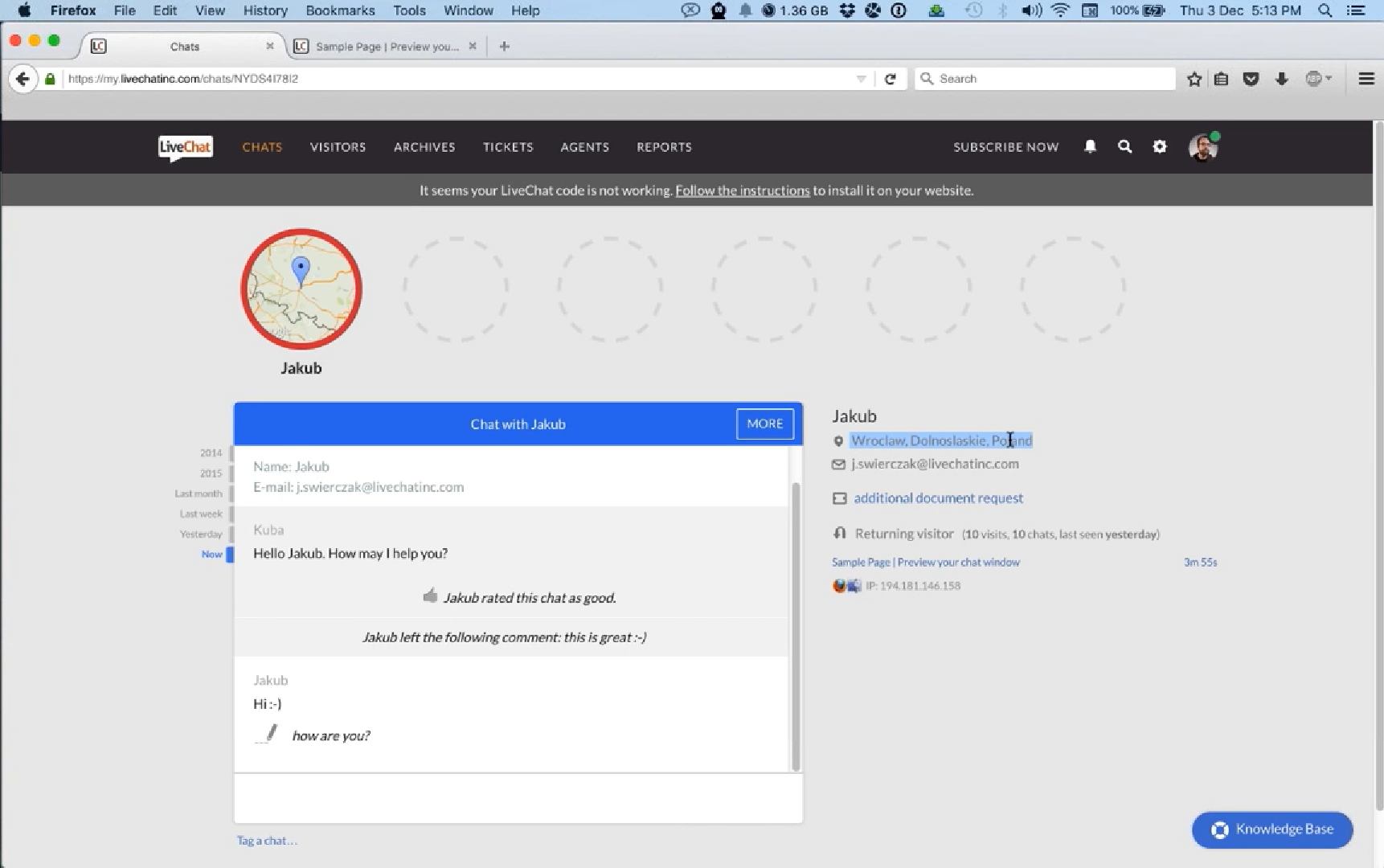 LiveChat agent chat dashboard LiveChat agent chat dashboard